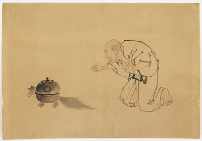 「タヌキティーケトル」のイラスト、1850年頃（紙にインクと色） 作： Katsushika (school of) Hokusai