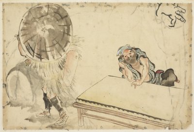 餅メーカーとたたみメーカー（スケッチ2枚）、1815〜1849年頃（紙にインクと色） 作： Katsushika (school of) Hokusai