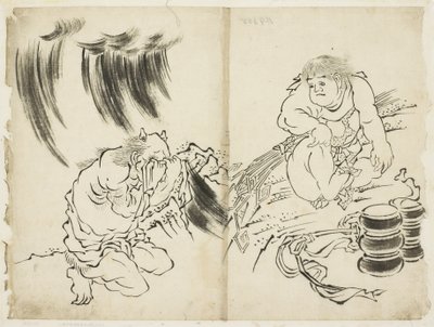 嵐の擬人化と金太郎と
1815-1849年頃（紙にインク 作： Katsushika (school of) Hokusai
