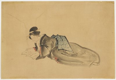 リクライニングコートサンリーディング、1850年頃（紙にインクと色） 作： Katsushika (school of) Hokusai