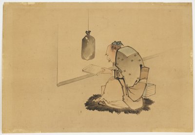 窓際での学者の読書、1850年頃（紙にインクと色） 作： Katsushika (school of) Hokusai