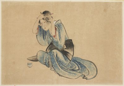 彼女のトイレに座っている女性 作： Katsushika (school of) Hokusai