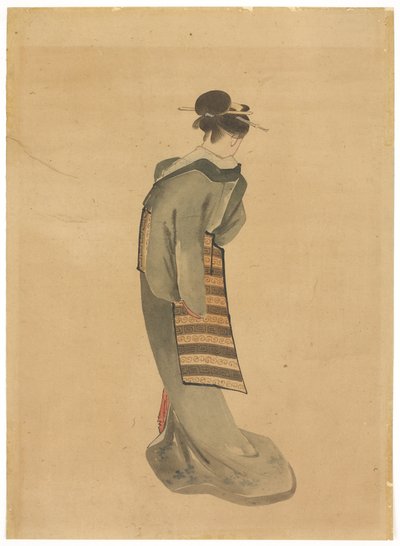 スタンディングビューティー（背面図）、1850年頃（紙にインクと色） 作： Katsushika (school of) Hokusai