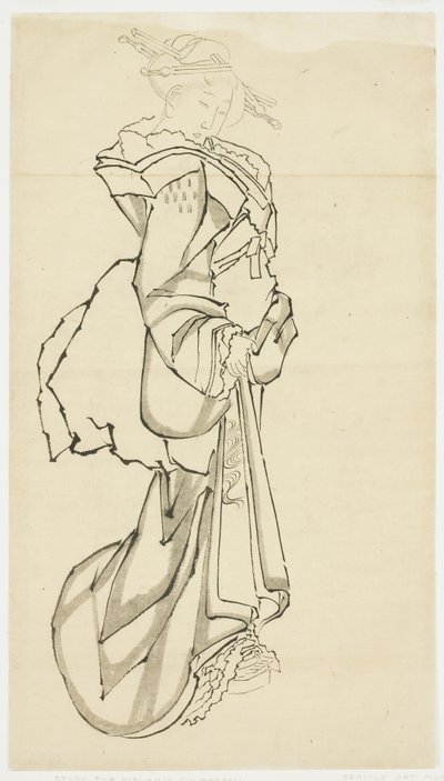 ウォーキング・コートザン（研究）、c.1815-1849（紙にインク） 作： Katsushika (school of) Hokusai