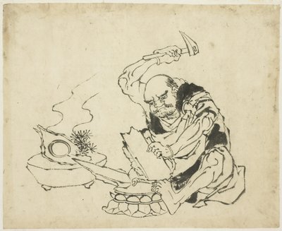 仏像を燃やす禅僧
(1815年～1849年頃 紙にインク 作： Katsushika (school of) Hokusai