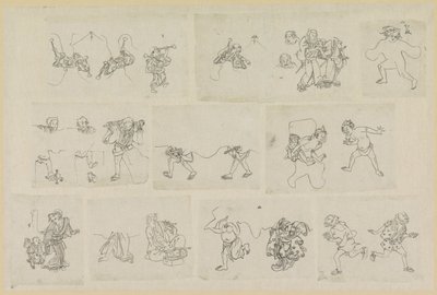 人々の 11 の異なる表現 作： Katsushika Hokusai (possibly)