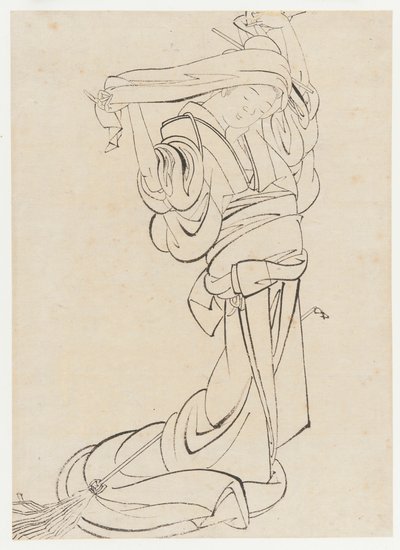 ほこりを払う準備をしているメイド、江戸時代、19世紀初頭. 作： Katsushika Hokusai