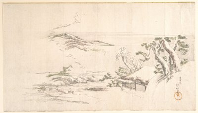 灰色の雲が漂う雪景色 作： Katsushika Hokusai
