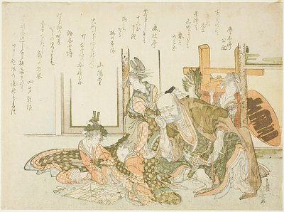 双六を観戦する老人と侍従たち 作： Katsushika Hokusai