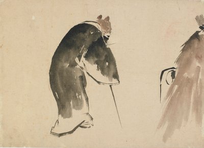 18世紀後半から19世紀初頭の、黒いローブを着た年老いたネズミ。 作： Katsushika Hokusai