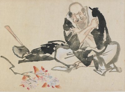 18 世紀後半から 19 世紀初頭の、桜の枝を燃やす僧侶の仏教の比喩。 作： Katsushika Hokusai