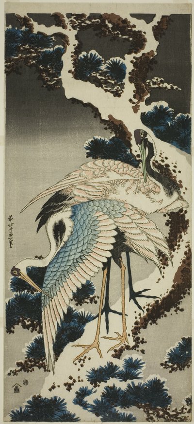 雪に覆われた松のクレーン 作： Katsushika Hokusai