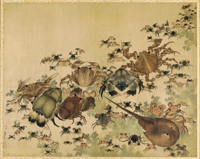甲殻類、江戸時代1825年頃（絹にインクと色） 作： Katsushika Hokusai