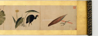 その他の画像、江戸時代、1839年のインクと紙の色の付いたハンドスクロールの詳細 作： Katsushika Hokusai