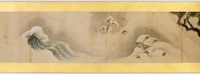 その他の画像、江戸時代、1839年のインクと紙の色の付いたハンドスクロールの詳細 作： Katsushika Hokusai