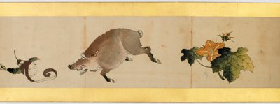 その他の画像、江戸時代、1839年のインクと紙の色の付いたハンドスクロールの詳細 作： Katsushika Hokusai