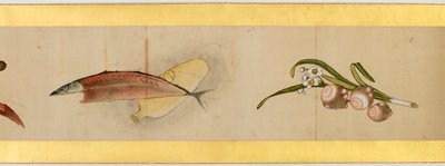 その他の画像、江戸時代、1839年のインクと紙の色の付いたハンドスクロールの詳細 作： Katsushika Hokusai
