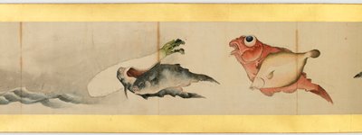その他の画像、江戸時代、1839年のインクと紙の色の付いたハンドスクロールの詳細 作： Katsushika Hokusai