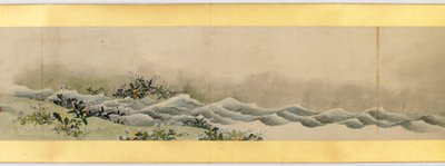 その他の画像、江戸時代、1839年のインクと紙の色の付いたハンドスクロールの詳細 作： Katsushika Hokusai