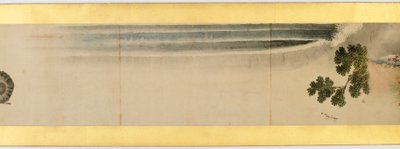 その他の画像、江戸時代、1839年のインクと紙の色の付いたハンドスクロールの詳細 作： Katsushika Hokusai