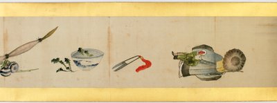 その他の画像、江戸時代、1839年のインクと紙の色の付いたハンドスクロールの詳細 作： Katsushika Hokusai