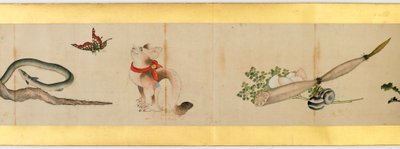 その他の画像、江戸時代、1839年のインクと紙の色の付いたハンドスクロールの詳細 作： Katsushika Hokusai