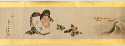 その他の画像、江戸時代、1839年のインクと紙の色の付いたハンドスクロールの詳細 作： Katsushika Hokusai
