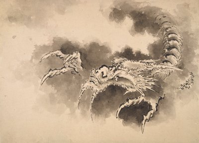 雲から出てくる龍、江戸時代、19世紀。 作： Katsushika Hokusai