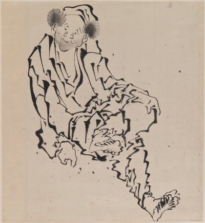 左脚が右膝の上にある状態で座っている男性の絵（紙にインク） 作： Katsushika Hokusai