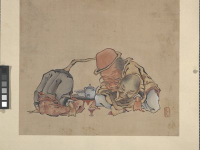 Beber Vinho (tinta e cores sobre papel) 作： Katsushika Hokusai