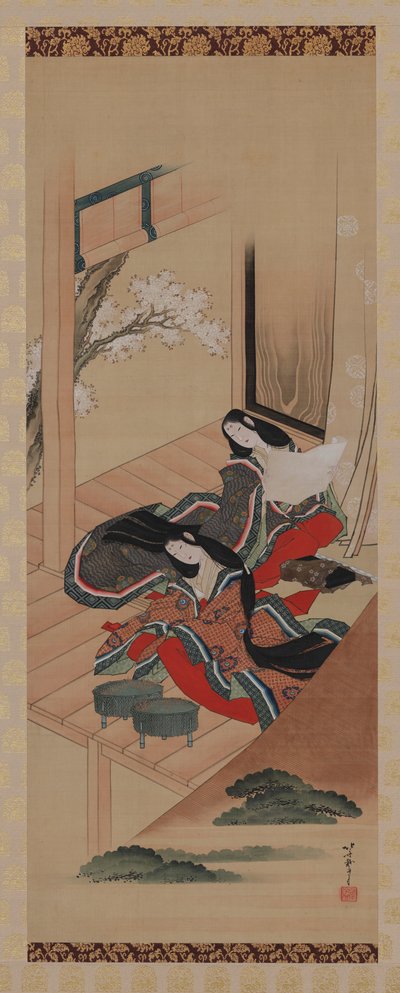初期のシダ、源氏物語の第48章、江戸時代、約。 1810-1814。 作： Katsushika Hokusai
