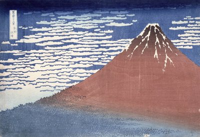「風岳三十六景」より南風の晴天c.1831（カラー木版） 作： Katsushika Hokusai
