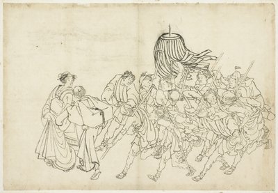 彼らの祭りに行進する消防士、1615-1868（紙にインク） 作： Katsushika Hokusai