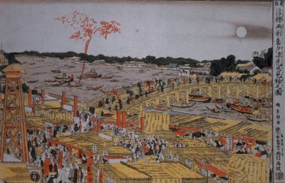 両国橋の花火c。 1785 作： Katsushika Hokusai