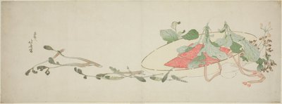帽子の中の花と春の緑 作： Katsushika Hokusai