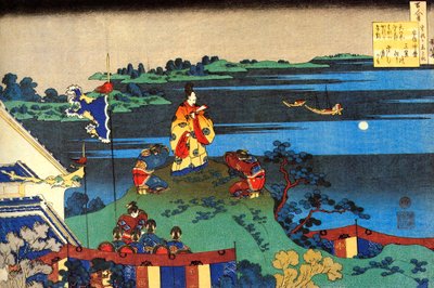 百人の詩人による百の詩シリーズ：安倍の中馬、c1830。 作： Katsushika Hokusai