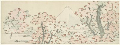 桜の上の富士、c.1800-1805（木版画） 作： Katsushika Hokusai