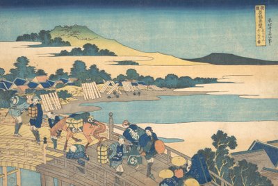 越前国福井橋 越前福井の橋、シリーズ「驚くべき V...」より、1827-30. 作： Katsushika Hokusai