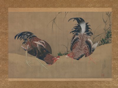 闘鶏 作： 北斎勝鹿