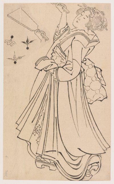 羽子板と羽根で遊ぶ少女、18世紀後半から19世紀初頭。 作： Katsushika Hokusai