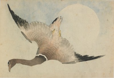 月の前を飛ぶガチョウ、18世紀後半から19世紀初頭。 作： Katsushika Hokusai