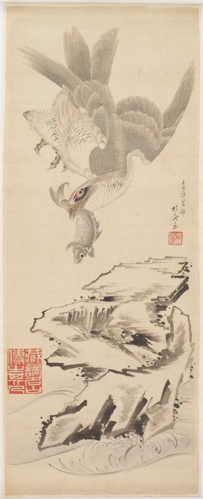 鷹と魚、18 世紀後半から 19 世紀初頭。 作： Katsushika Hokusai