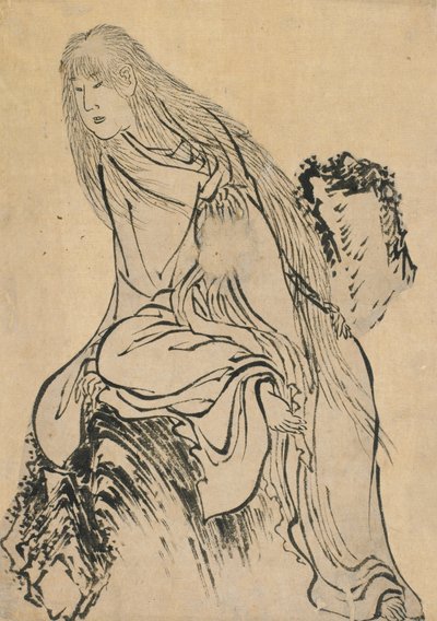 岩の上で休む隠者、18 世紀後半から 19 世紀初頭。 作： Katsushika Hokusai