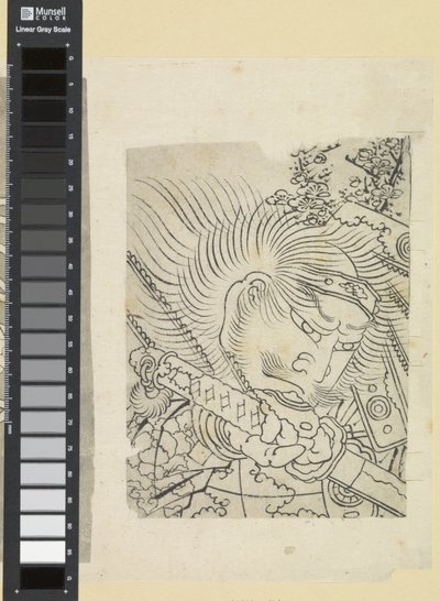桜の下の武士の頭 作： Katsushika Hokusai