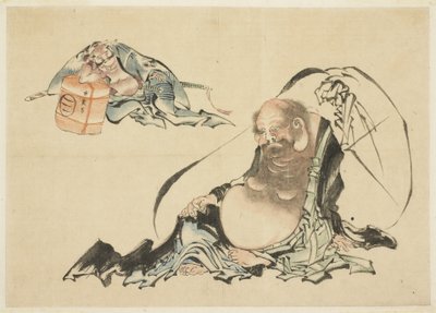 Hotei and Asahina Saburo Reclining (two
sketches) 作： Katsushika Hokusai