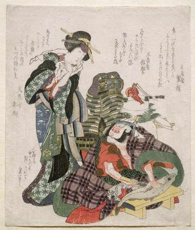 Ichikawa Danjuro and Ichikawa Monnosuke as Jagekiyo and Iwai Kumesaburo, 1824 (woodblock engraving) 作： Katsushika Hokusai