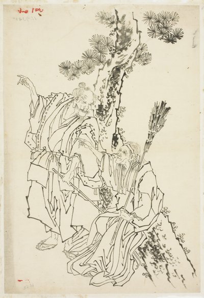 ジョーとウバ;高砂のテーマ、ca。 1815-49（紙にインク） 作： Katsushika Hokusai