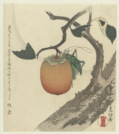 バッタと柿の実 作： Katsushika Hokusai
