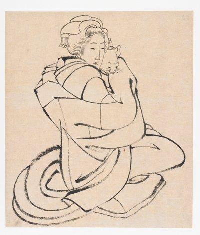 猫を抱く貴婦人 江戸時代頃 1810年代。 作： Katsushika Hokusai