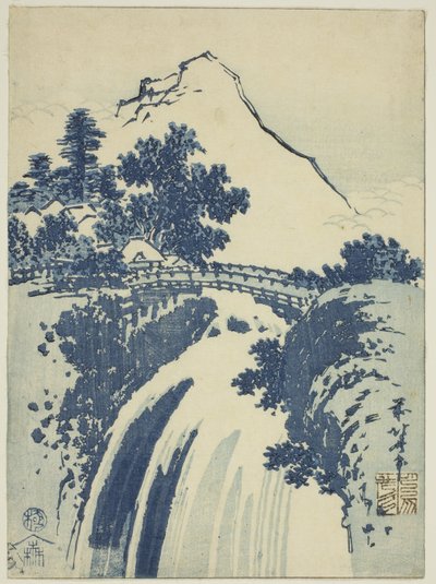 無題中盤版画シリーズより 滝のある風景 作： Katsushika Hokusai